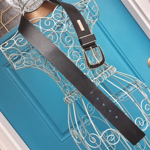 MK Genuine Leather Belt Wide Black Belt Classic Wardrobe Keeper Michael Kors - Picture 5 of 14